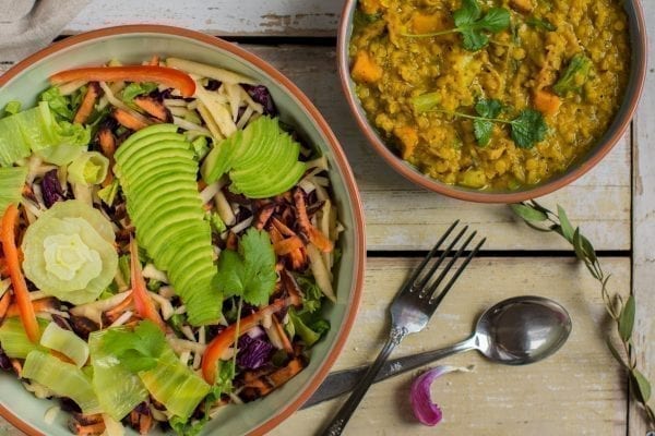 Curried Red Lentil Dhal with Squash, Sweet Potato and Jerusalem Artichoke