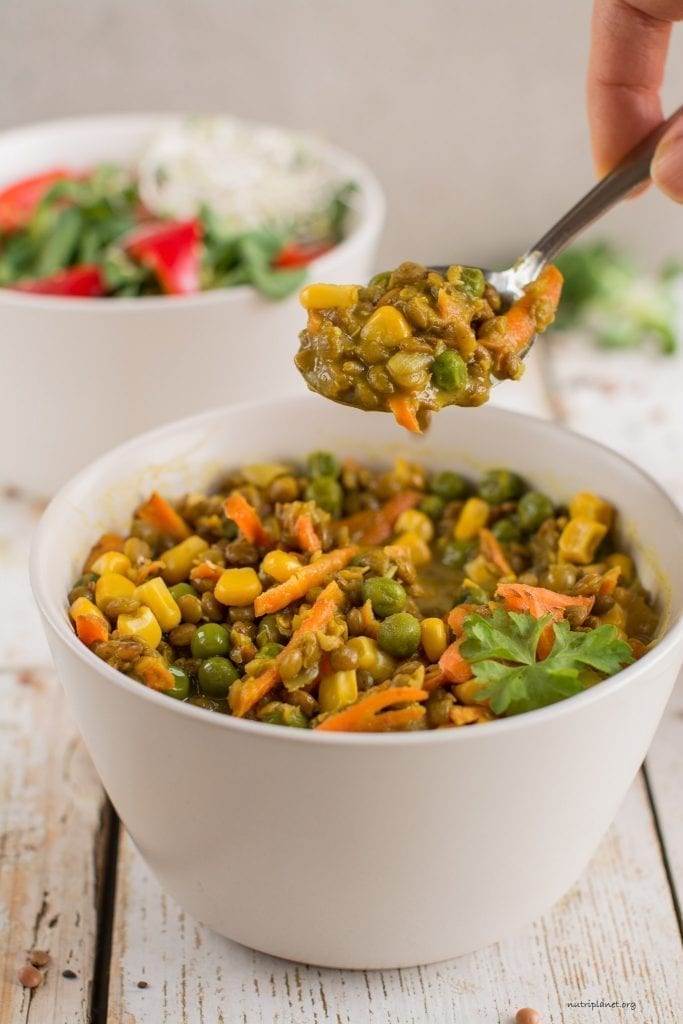 Vegan Stew with Lentils, Green Peas and Corn [Gluten-Free] | Nutriplanet