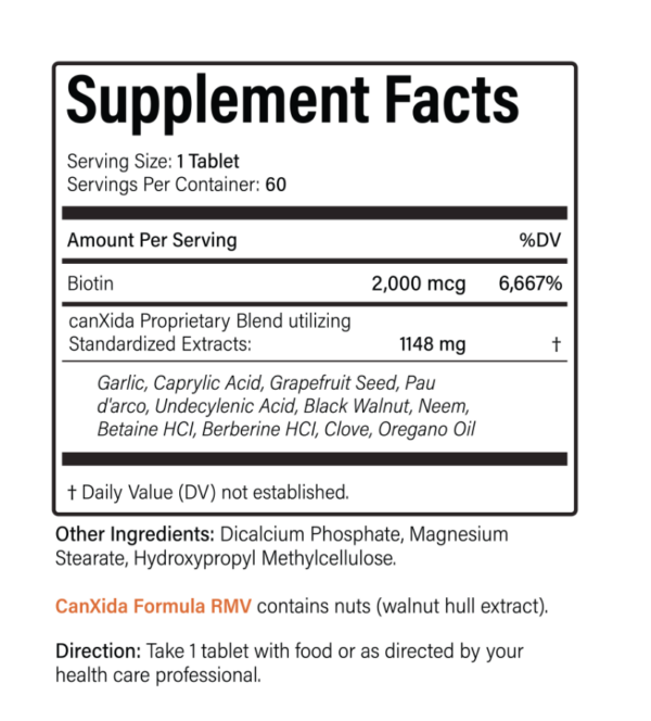 CanXida RMV Cleansing supplement bottle and packaging, designed to target Candida yeast, bad bacteria, and parasites in the GI tract.