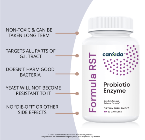 CanXida Restore Probiotic + Enzyme Formula – Time-released capsules for gut health, digestion, and Candida support.